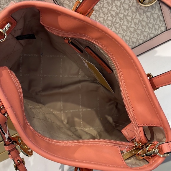 Michael Kors Jet Set Travel XS Embossed Pebbled Leather Tote Bag Sherbert - Picture 5 of 16